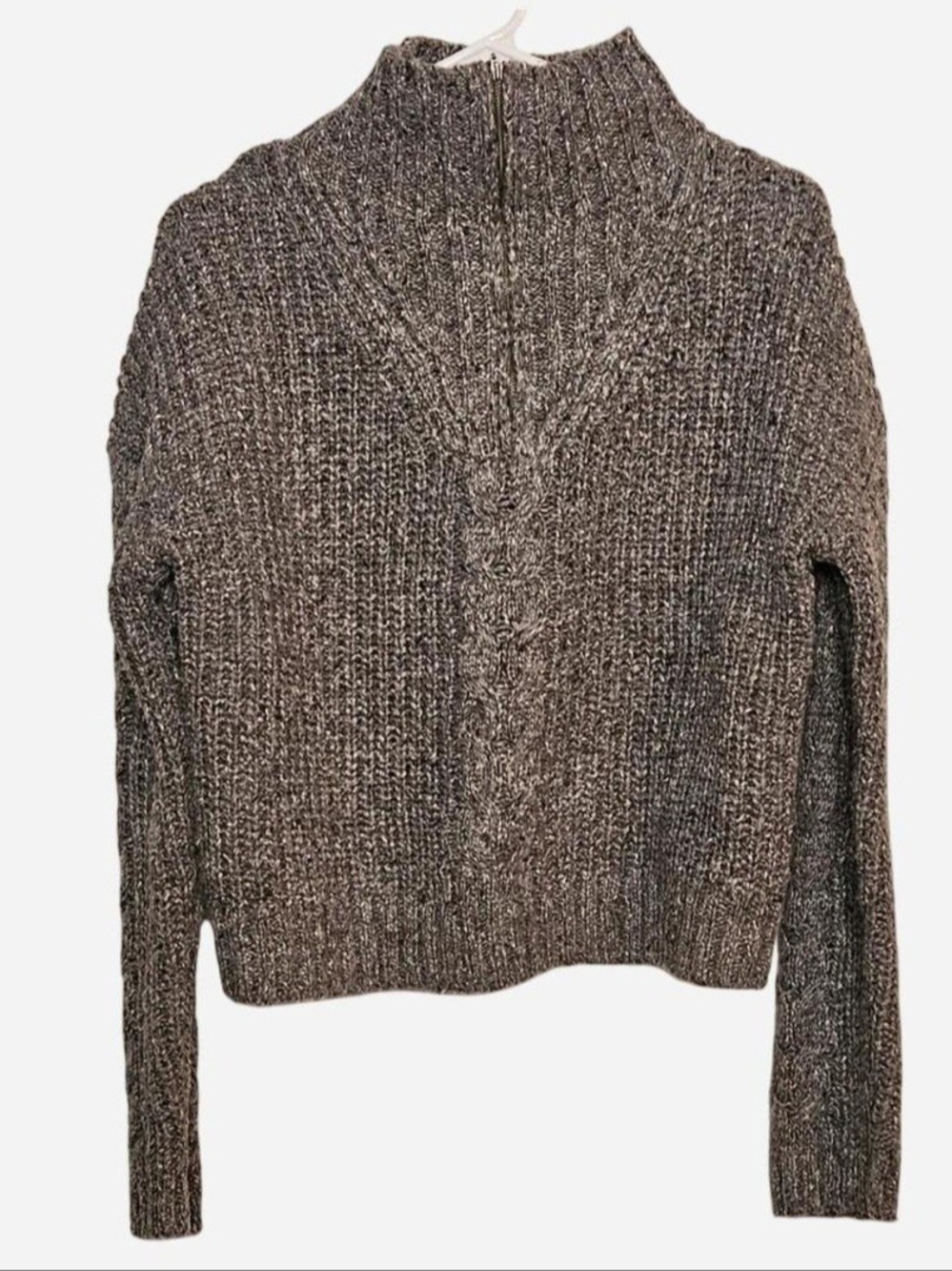 Prana Gray Heathered Cable Mock Neck Sweater